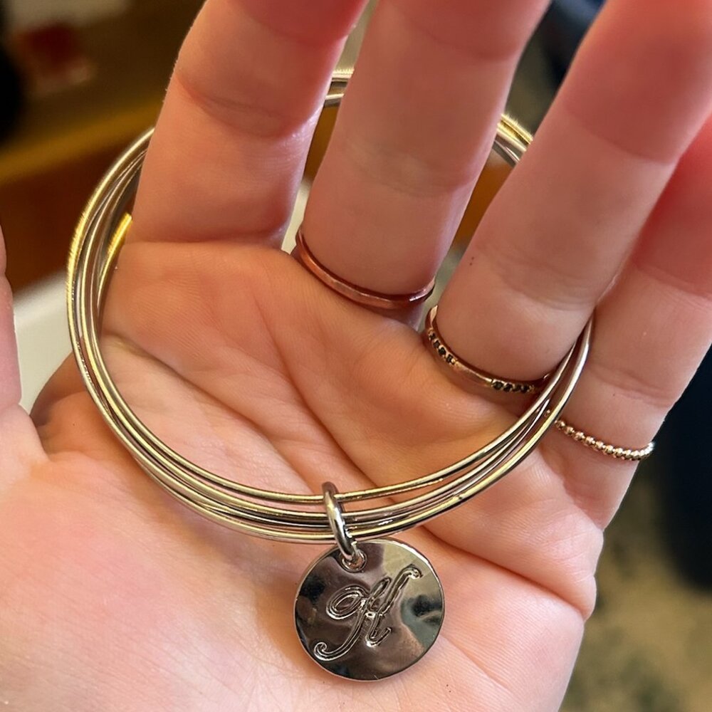 Sterling Silver Bangles with K Charm - OS